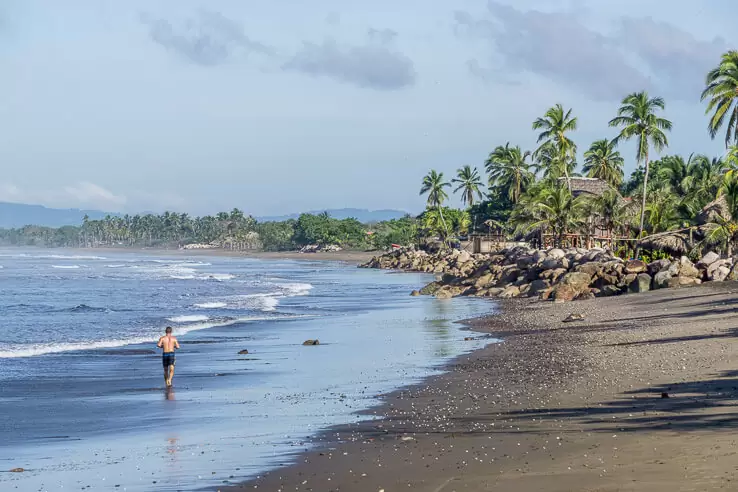 Surfing, beach run and turtles on Jiquilillo beach, Nicaragua