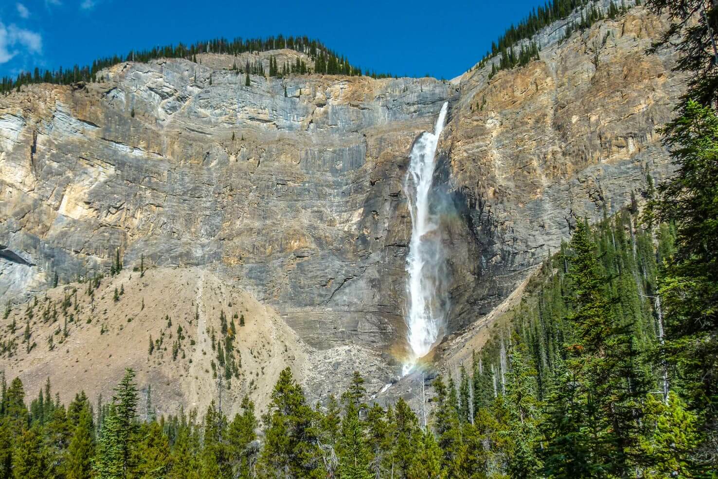 100 best things to do in Banff National Park, Canada - Spot rainbow under Takakkaw Falls